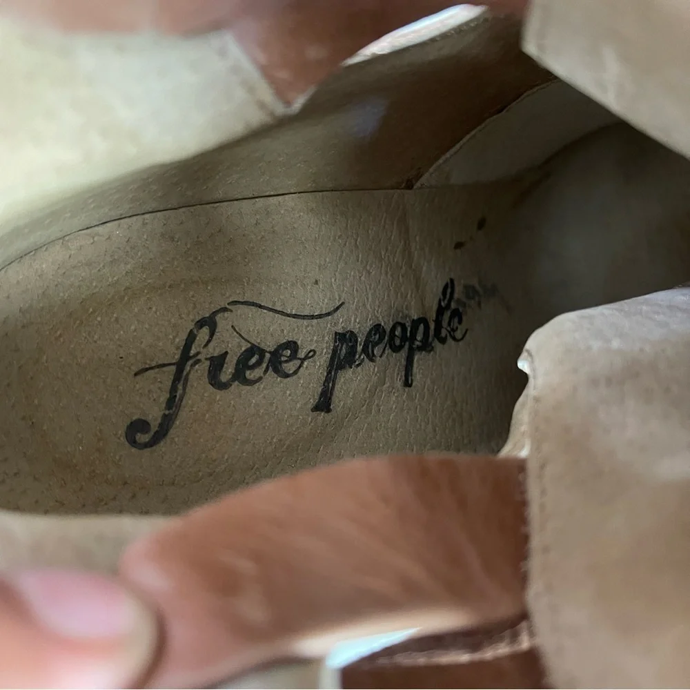 Free People Tan Leather Strappy Jesse Cutout Boots Chunky Women's Size 41 US 10
